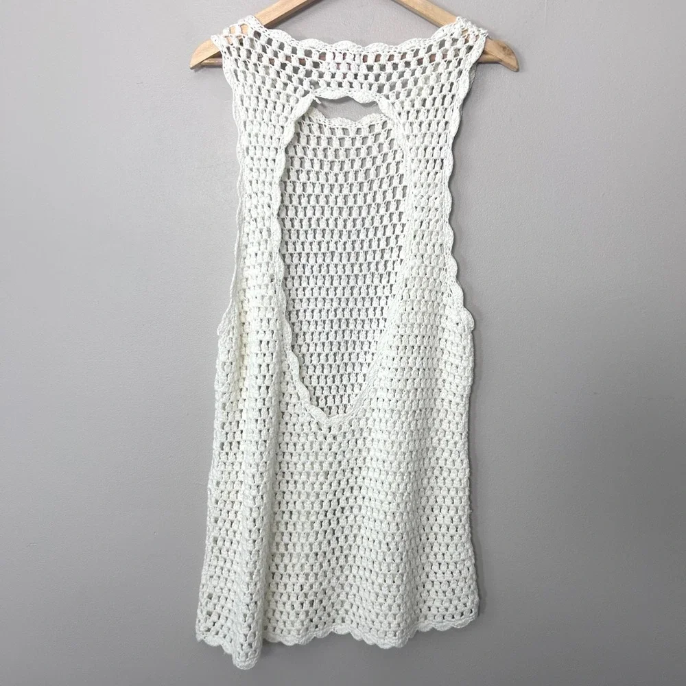 Show Me Your Mumu Sweeney Dress Womens M White Crochet Mini Open Back Boho Beach